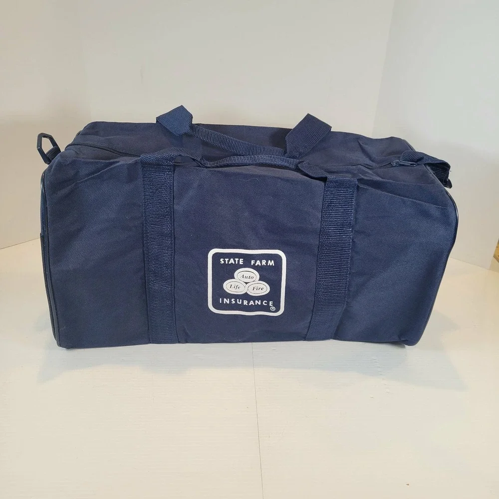 Vintage State Farm Insurance‎ Navy Blue Canvas Duffle Travel Gym Bag